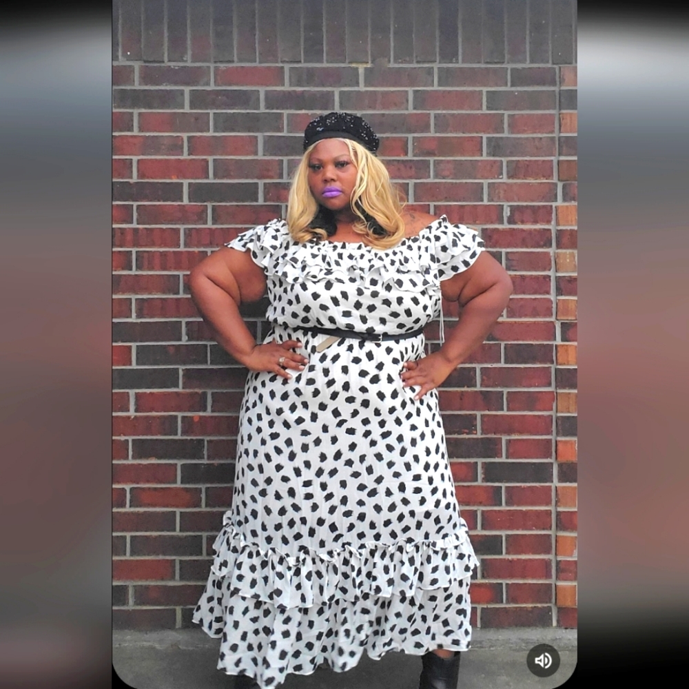 Lane Bryant Beauticurve Black White On Off Shoulder Ruffled Maxi Dress